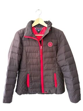 Tommy Hilfiger Down Puffer Jacket Coat Black Red S Preppy Collegiate Varsity